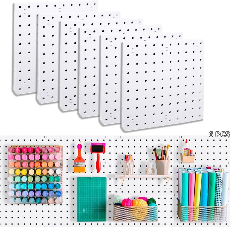 Lansi 6Pcs Peg Board, Pegboard Wall Organizer Panels, White Pegboard Wall Mount, ABS Pegboard for Craft Room Garage Kitchen Workshop Garage, ABS Peg Boards Easy Installation (White) - Image 1